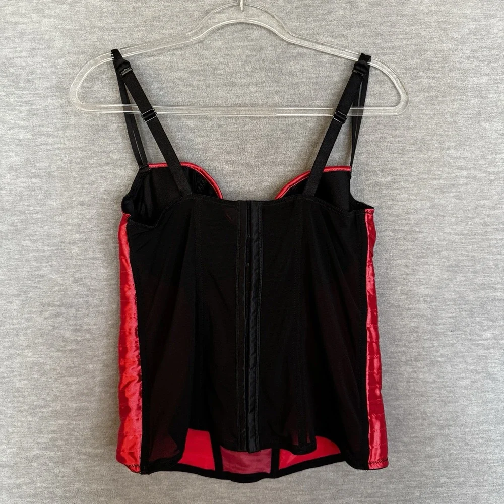 Cacique Corset Women‎ Size 18/20 Red Satin Black Lace Bustier Lingerie Underwire